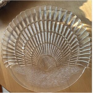Vintage 1970s Clear Glass Seashell Serving Platter Scalloped 12 In Coastal Decor